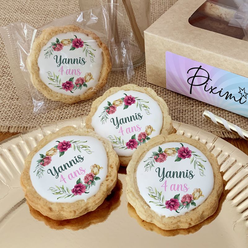 6 cookies personnalisés texte décor fleurs