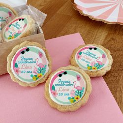 6 cookies personnalisés texte décor Flamingo