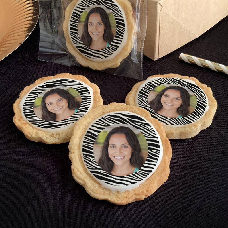 6 cookies personnalisés photo décor zèbre