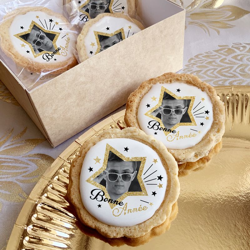 6 cookies personnalisés photo décor Bonne Année