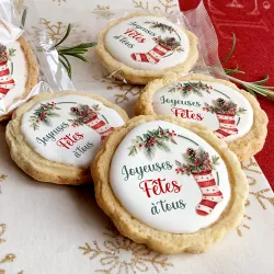 6 cookies noël personnalisés texte décor chaussette