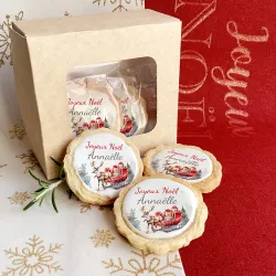 6 cookies noël personnalisés texte décor traineau