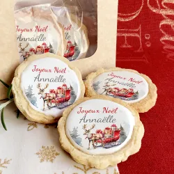 6 cookies noël personnalisés texte décor traineau