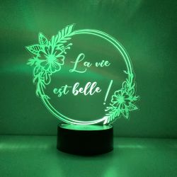 Lampe/veilleuse personnalisée arc en ciel Fleur Rond