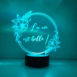 Lampe/veilleuse personnalisée arc en ciel Fleur Rond