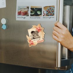 Magnet personnalisé bois Merci décor roses vintages