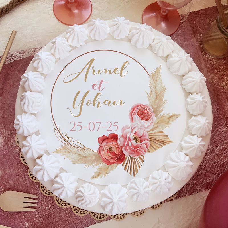 Disque sucre personnalisé pour gâteau Roses roses