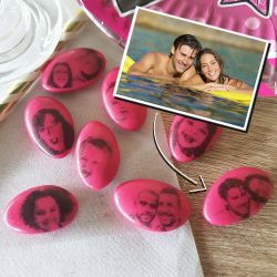 Dragées personnalisées fuchsia photo N&B au chocolat