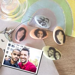 Dragées personnalisées assortiment pastel photo N&B au chocolat