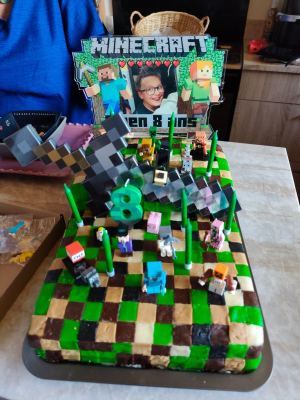 Photo client Sandrine S. – Cake topper personnalisé décor Minecraft